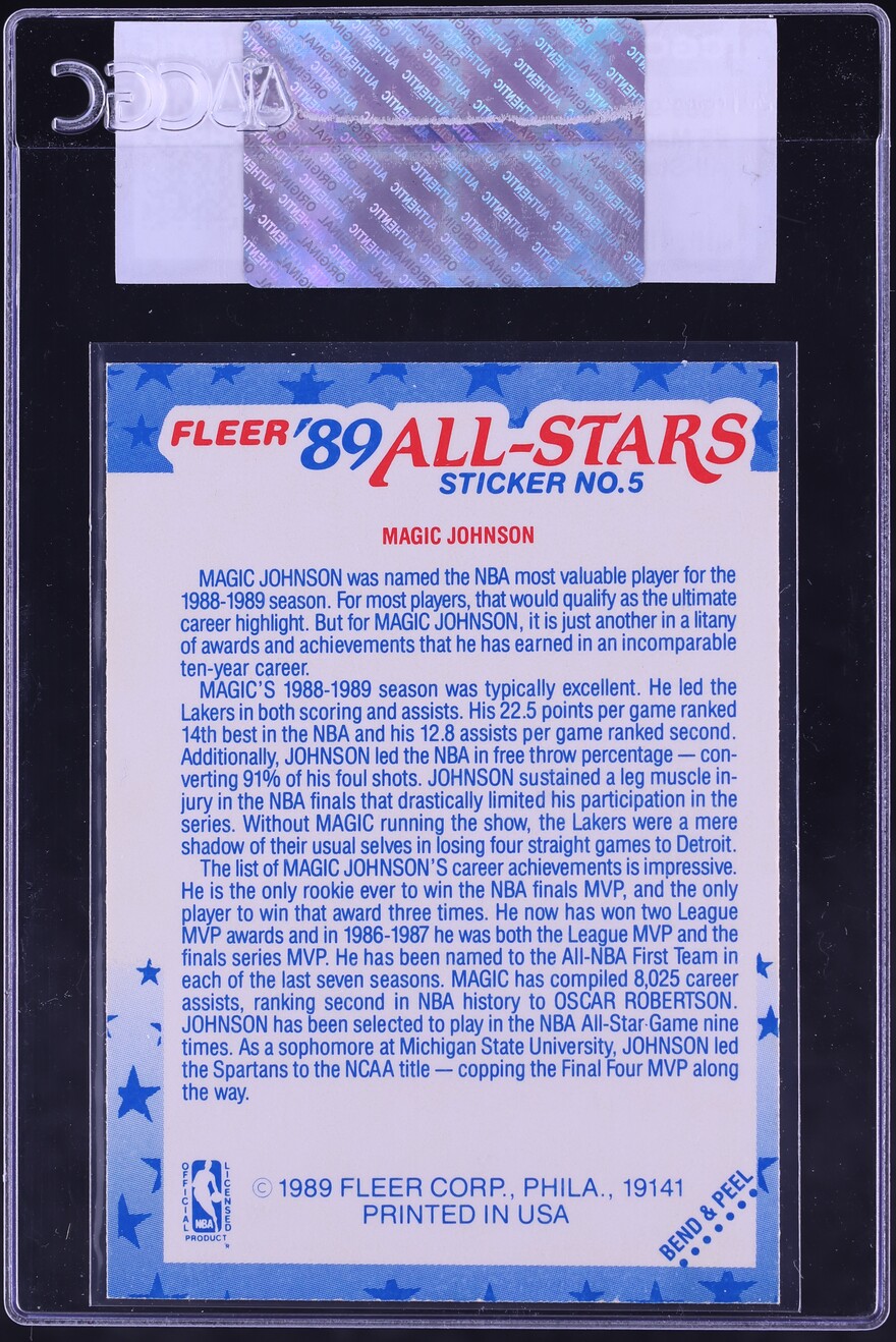 1989 Fleer Stickers Magic Johnson ALL-STAR #5 CGC AUTH