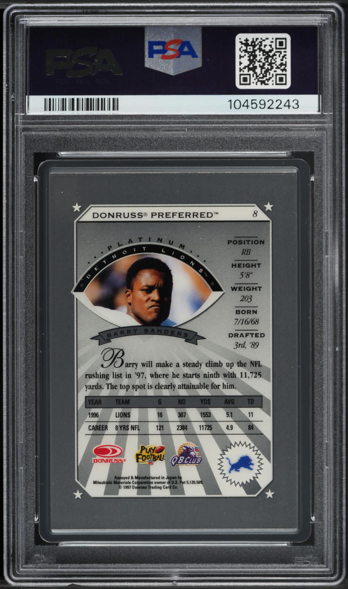 1997 Donruss Preferred Precious Metals Platinum Barry Sanders #8 PSA 10 GEM MINT