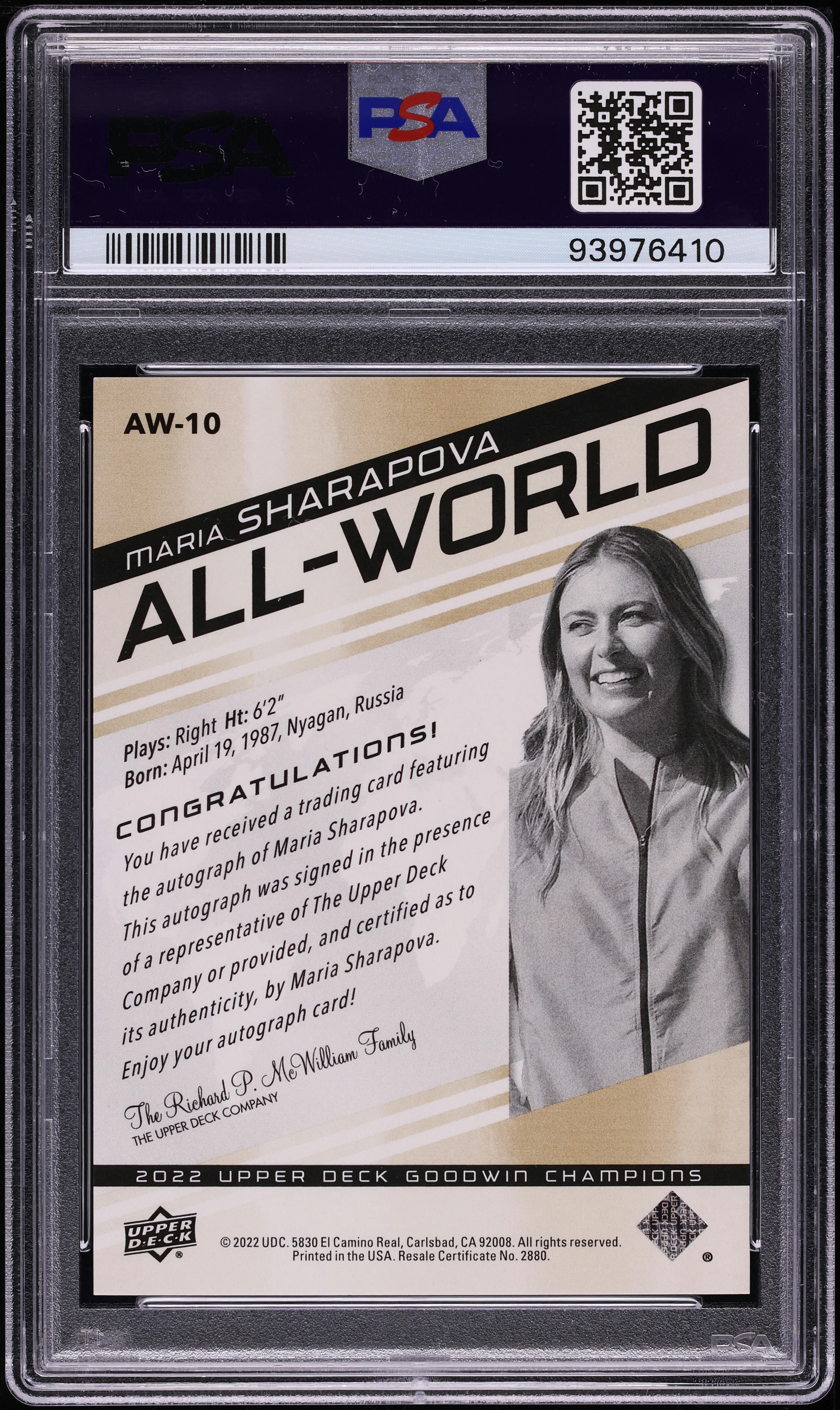 2022 Upper Deck Goodwin Champions All-World Maria Sharapova