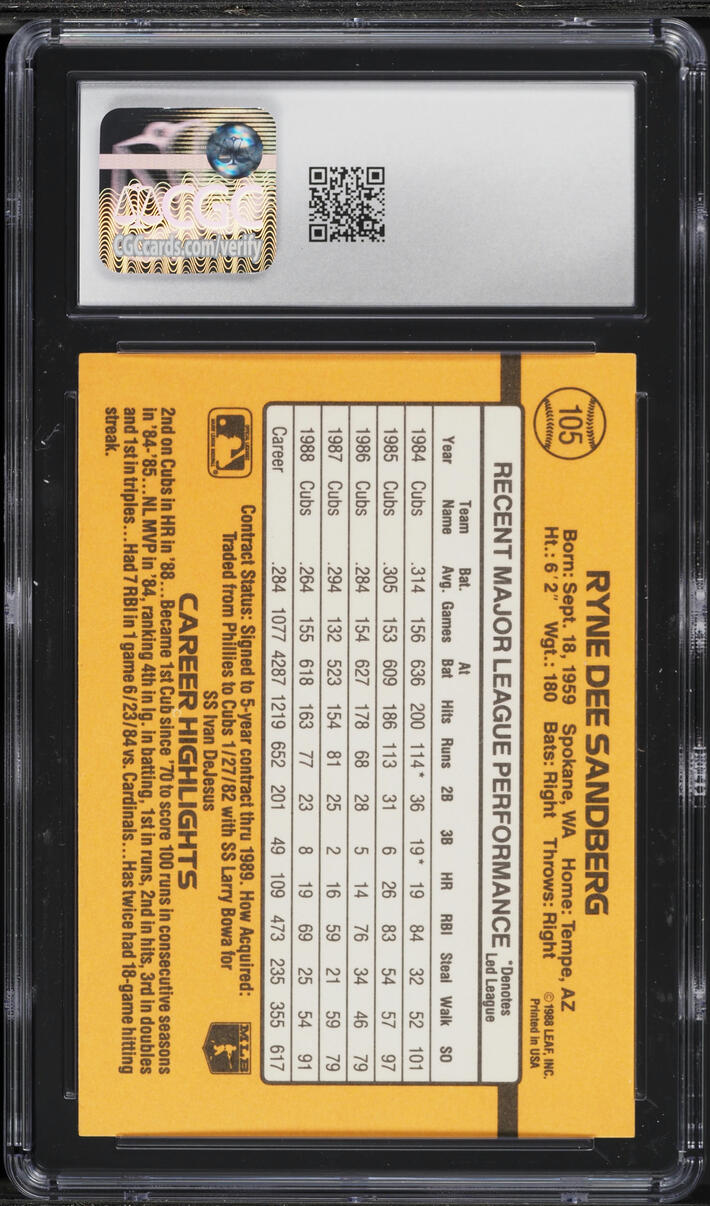 1989 Donruss Ryne Sandberg #105 CGC 9 MINT