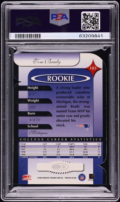 2000 Donruss Elite Status Tom Brady ROOKIE /10 #183 PSA 7 NRMT