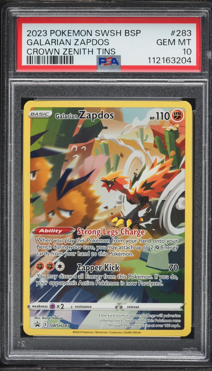 2023 Pokemon Sword & Shield Promo Crown Zenith Tin Full Art Galarian Zapdos #283 PSA 10 GEM