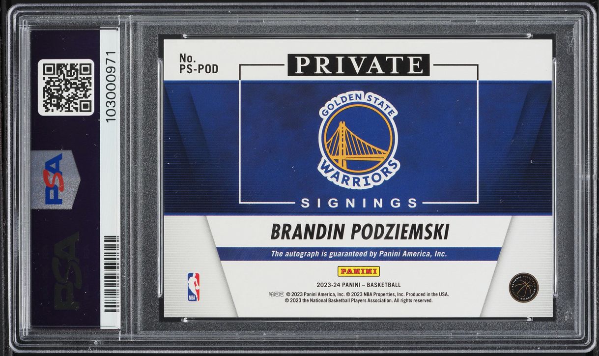 2023 Panini Phoenix '23 Hoops Private Signings Brandin Podziemski RC AUTO PSA 10