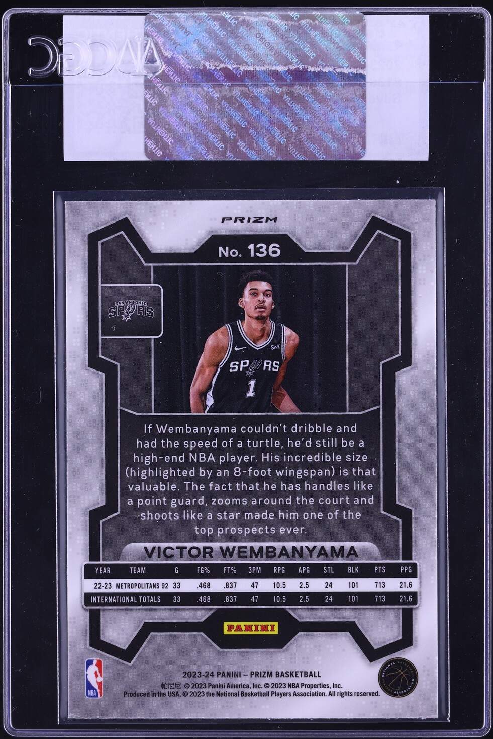 2023 Panini Prizm Silver Victor Wembanyama ROOKIE #136 CGC AUTH