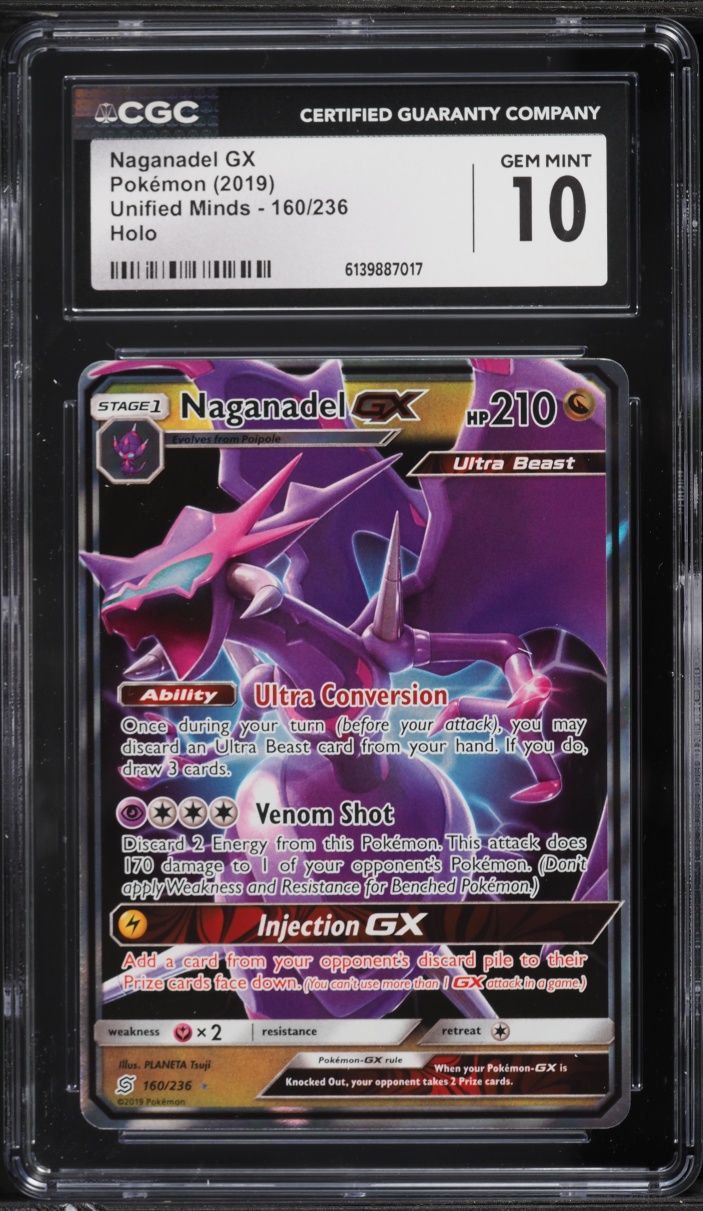 2019 Pokemon Sun & Moon Unified Minds Naganadel GX #160 CGC 10 GEM MINT