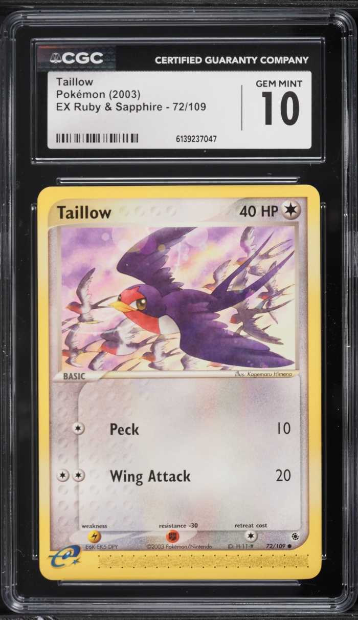 2003 Pokemon EX Ruby & Sapphire Taillow #72 CGC 10 GEM MINT