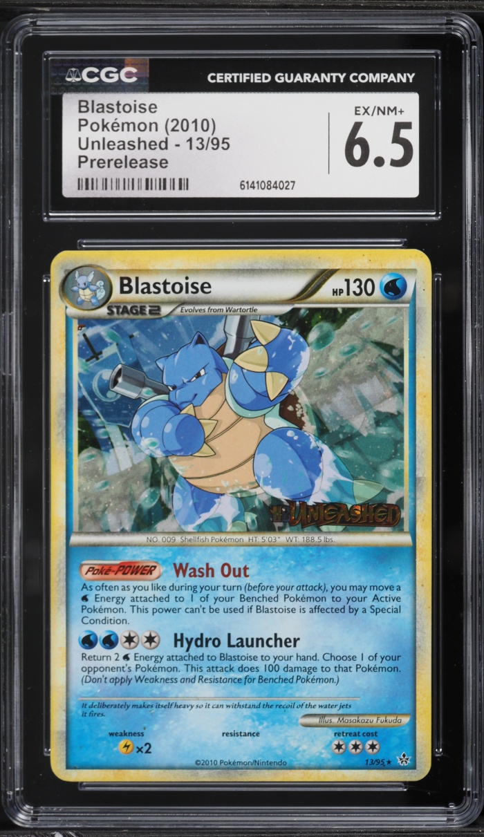 2010 Pokemon HeartGold & SoulSilver Unleashed Prerelease Blastoise #13 CGC 6.5 EXMT+