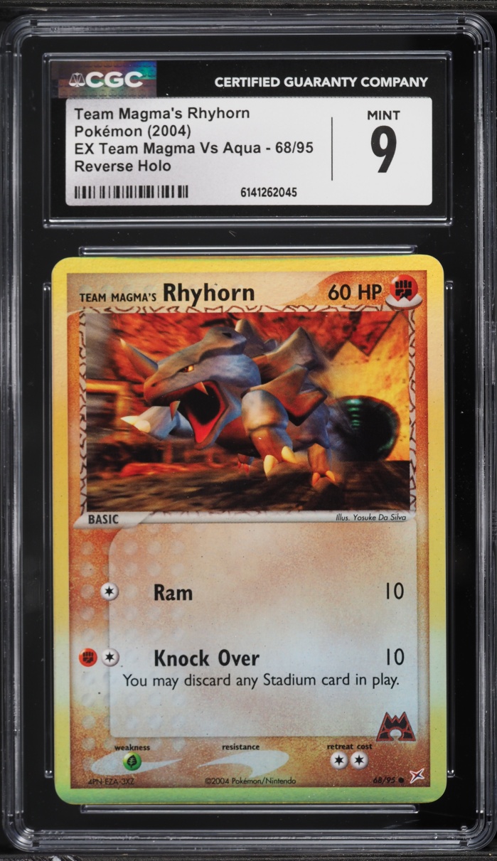 2004 Pokemon EX Team Magma Vs Aqua Reverse Holo Team Magma's Rhyhorn #68 CGC 9 MINT