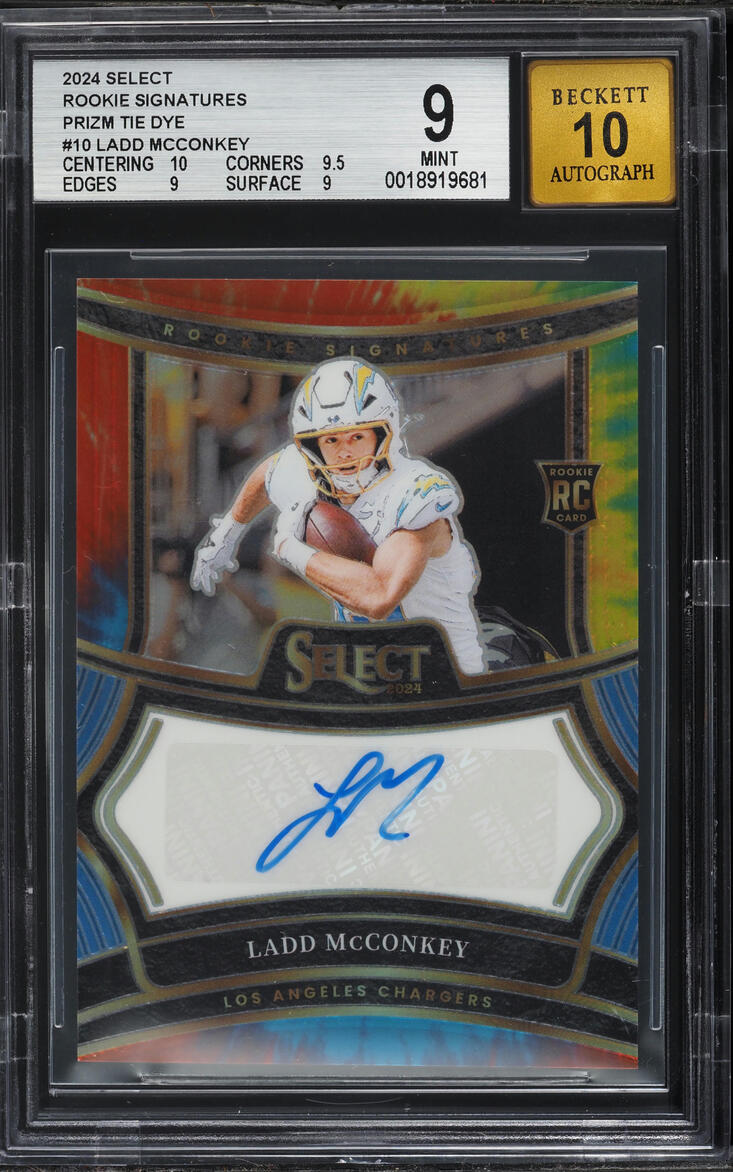 2024 Select Tie Dye Prizm Ladd McConkey ROOKIE AUTO /25 #RSP-LMY BGS 9 MINT