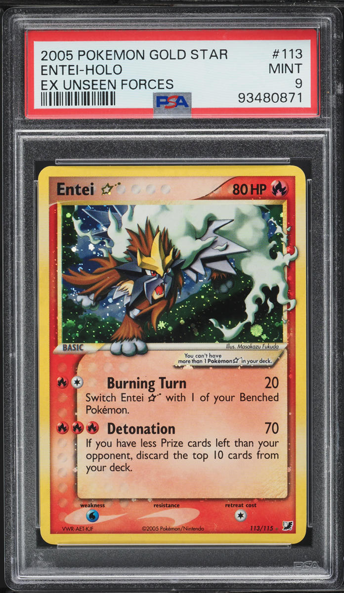 2005 Pokemon EX Unseen Forces Holo Entei Gold Star #113 PSA 9 MINT