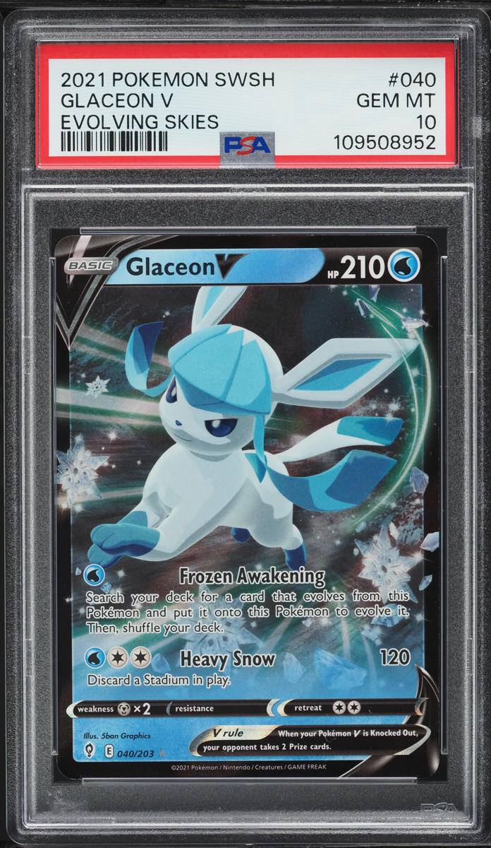 2021 Pokemon Sword & Shield Evolving Skies Glaceon V #040 PSA 10 GEM MINT