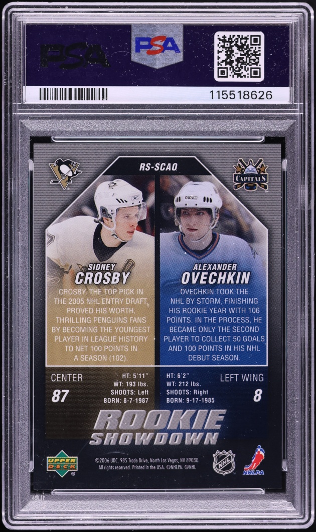 2005 Upper Deck Showdown Sidney Crosby & Alexander Ovechkin ROOKIE #RS-SCAO PSA 9 MINT