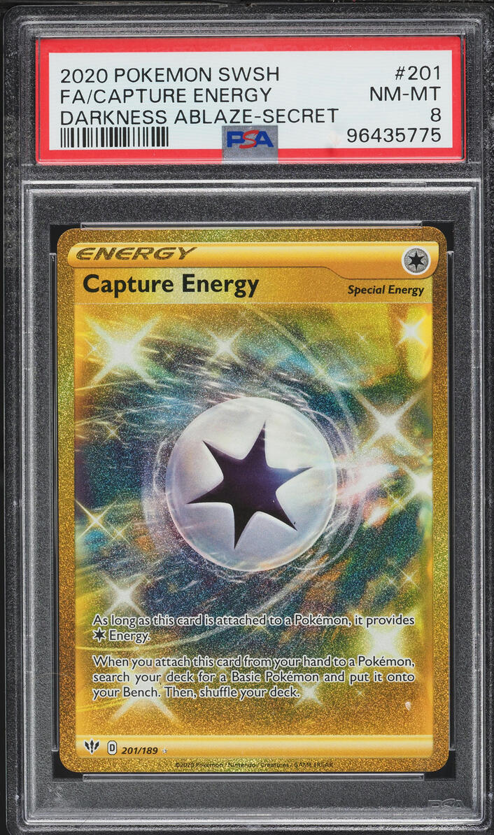 2020 Pokemon Sword & Shield Darkness Ablaze Full Art Capture Energy #201 PSA 8 NM-MT