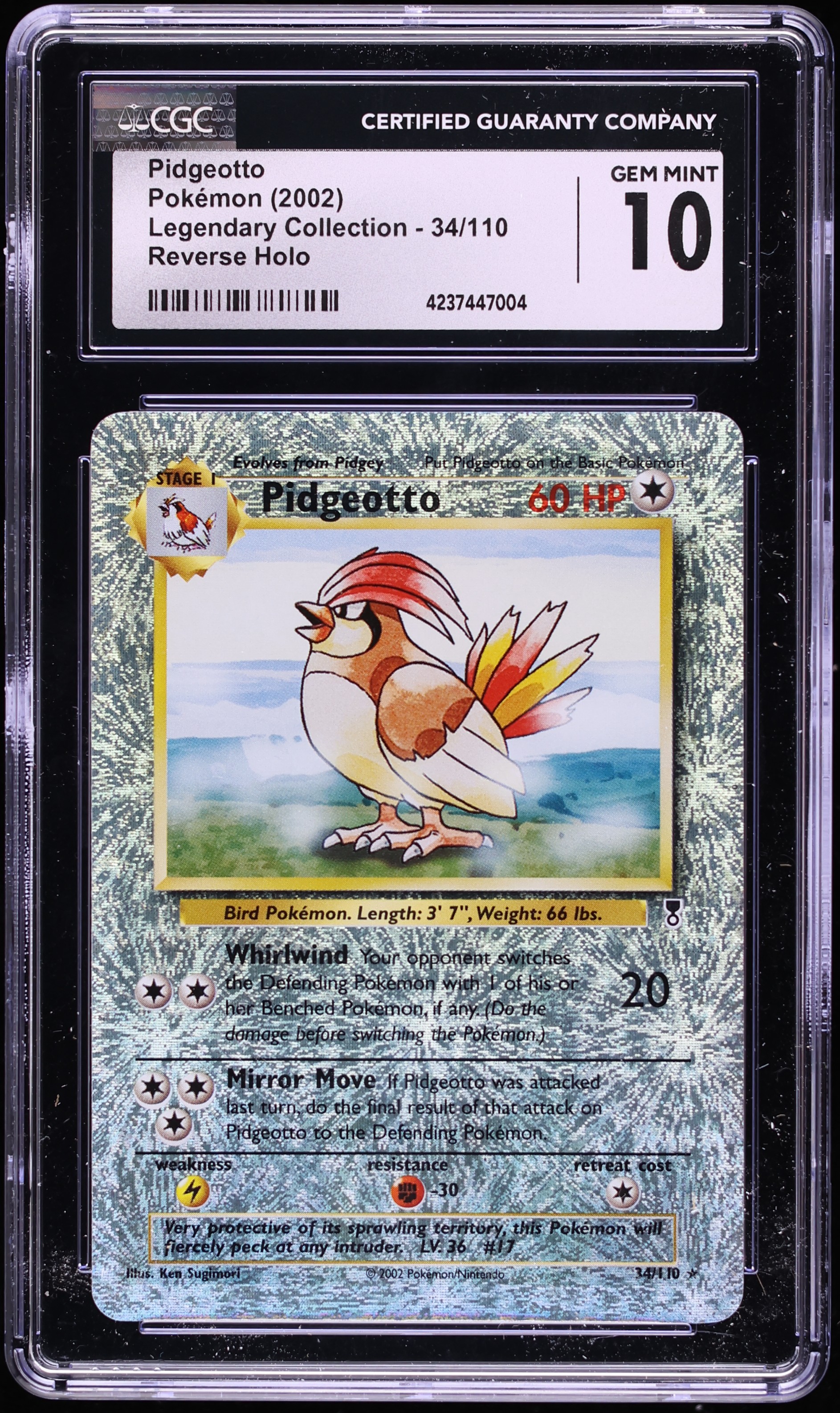 2002 Pokemon Legendary Collection Reverse Holo Pidgeotto #34 CGC 10 GEM MINT