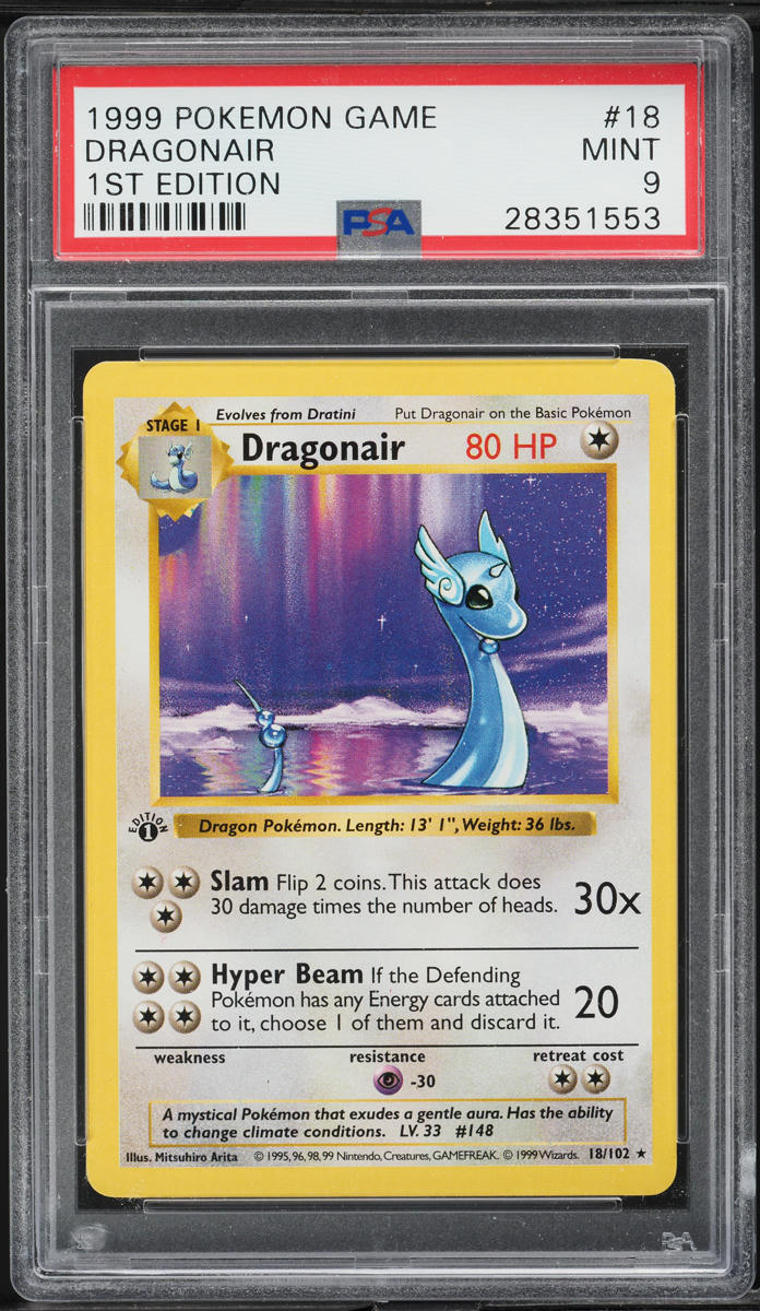 1999 Pokemon Base Set Shadowless 1st Edition Dragonair #18 PSA 9 MINT