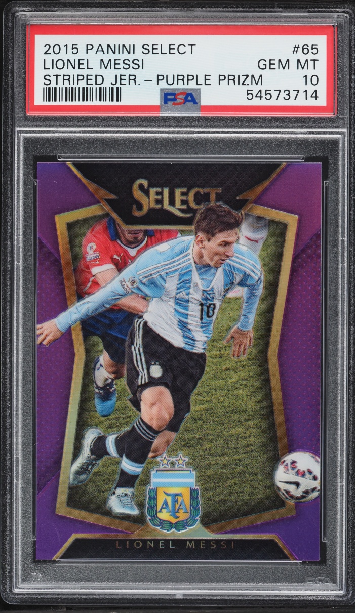 2015 Select Striped Jersey Purple Prizm Lionel Messi /99 #65 PSA 10 GEM MINT