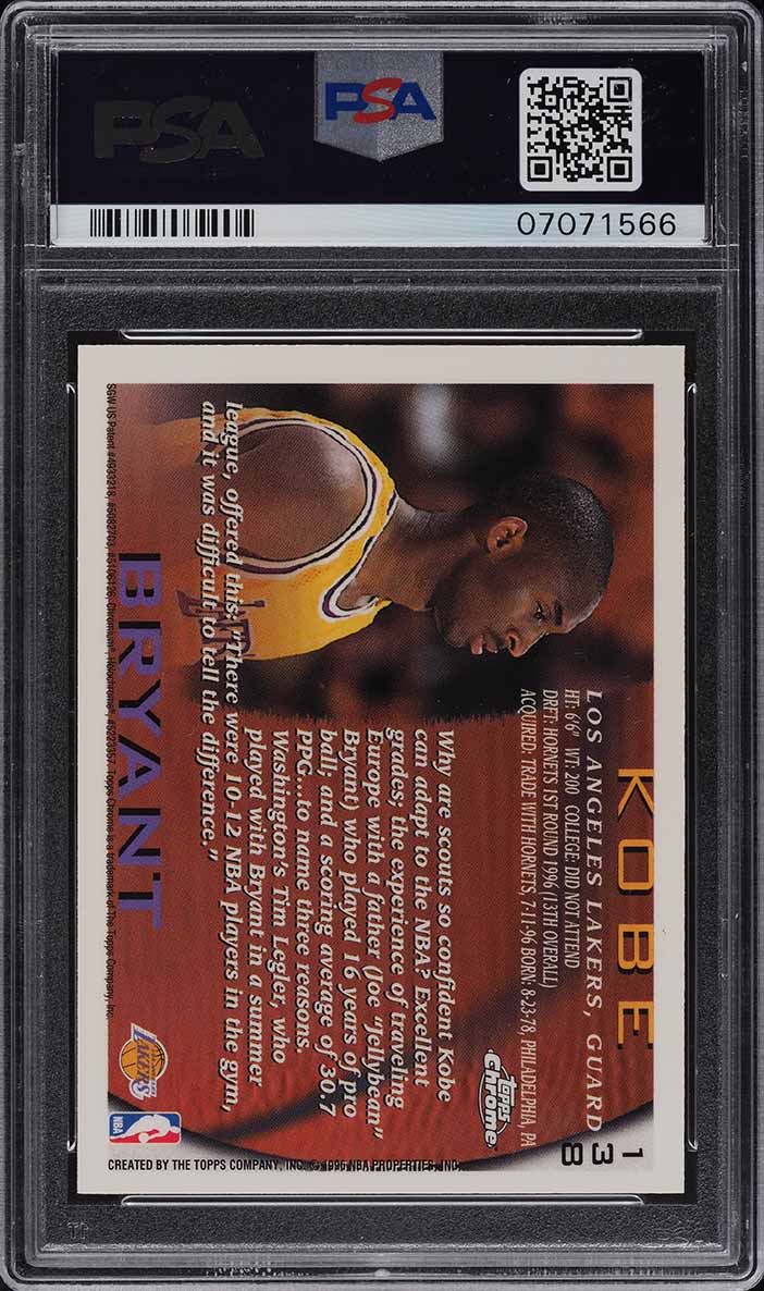 1996 Topps Chrome Kobe Bryant ROOKIE #138 PSA 10 GEM MINT