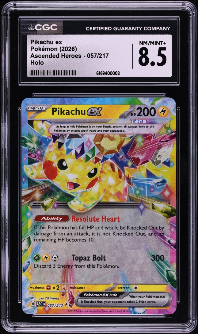 2026 Pokemon Mega Evolution Ascended Heroes Holo Pikachu ex #57 CGC 8.5 NM-MT+