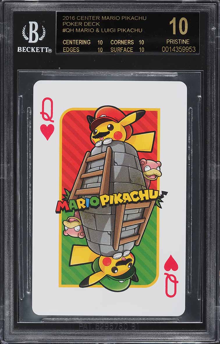 2016 Pokemon Center Poker Mario Luigi Pikachu Queen Hearts BGS 10 BLACK LABEL