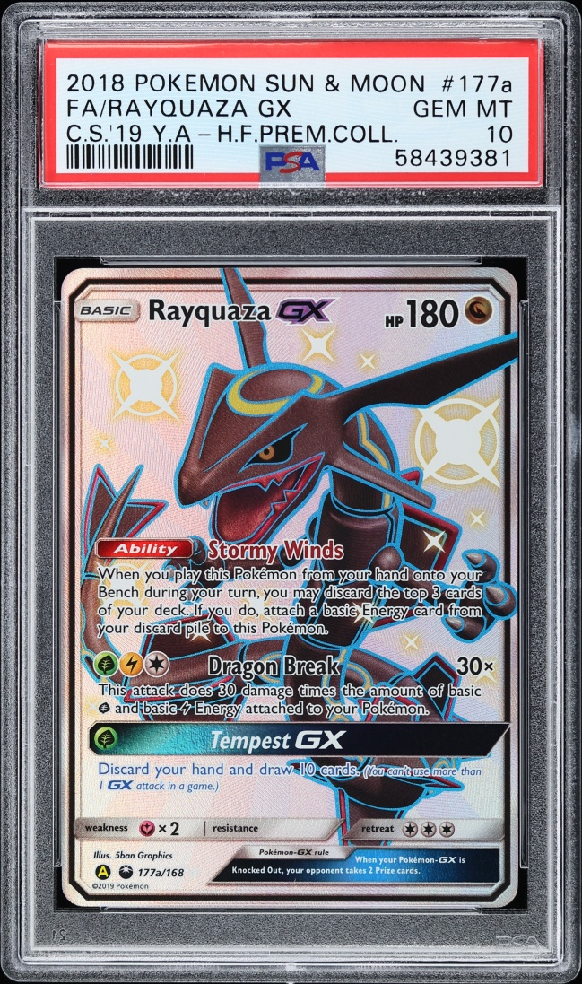 2018 Pokemon Sun & Moon Hidden Fates Premium Shiny Rayquaza GX #177a PSA 10 GEM MINT