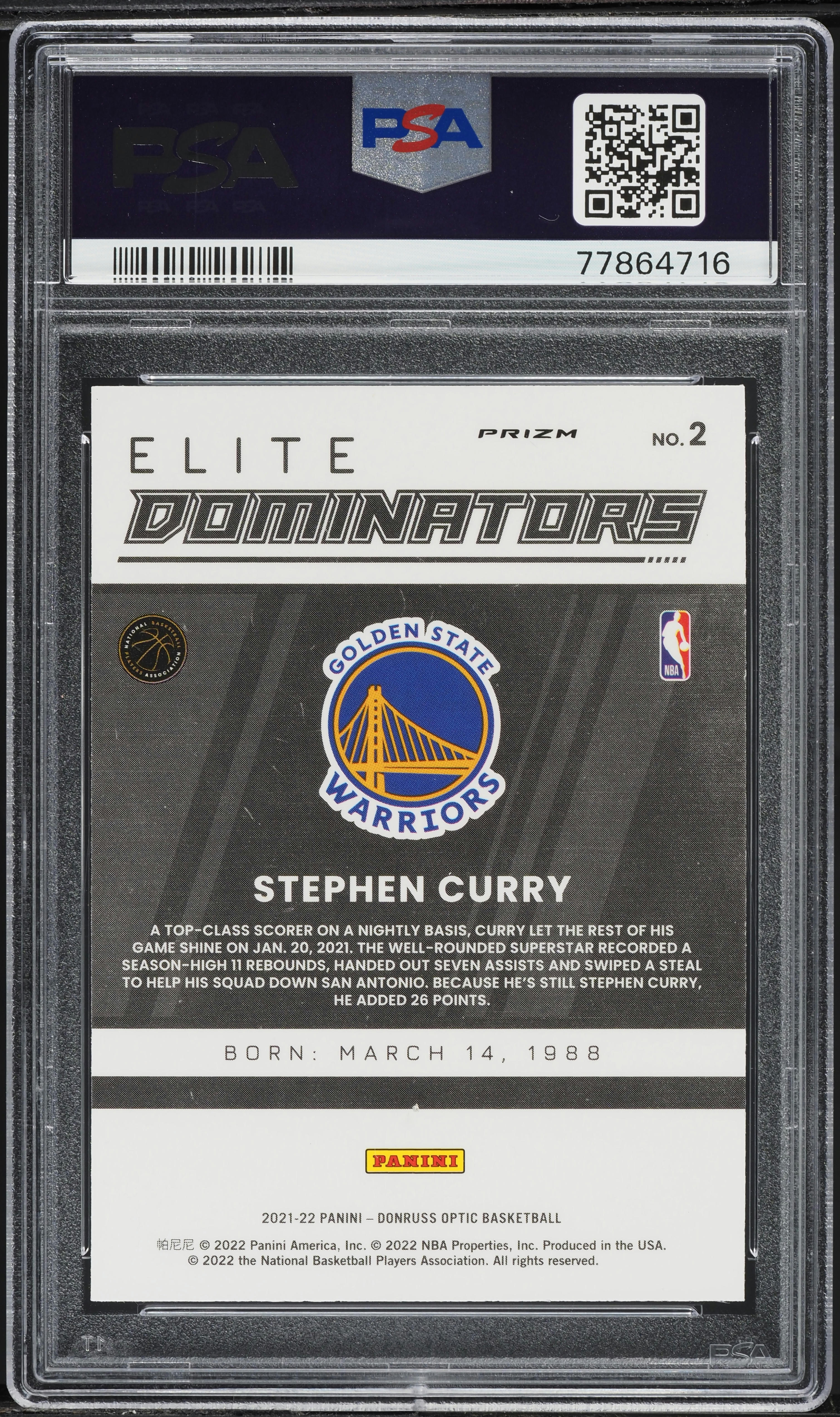 その他 2021 Optic Stephen Curry PSA 10 Purple 2021-22 Donruss Optic Stephen Curry My House Purple Prizm #3
