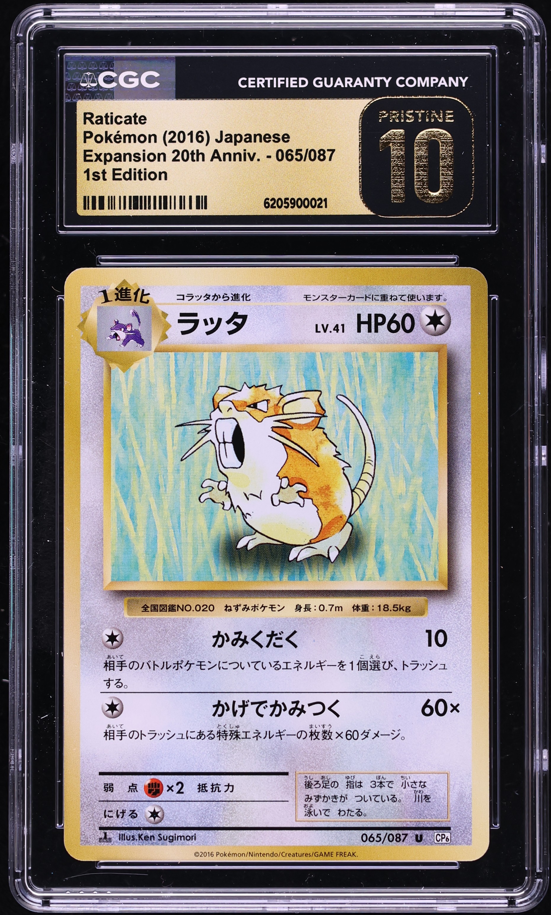 2016 Pokemon Japanese XY 20th Anniversary 1st Edition Raticate #65 CGC 10 PRISTINE