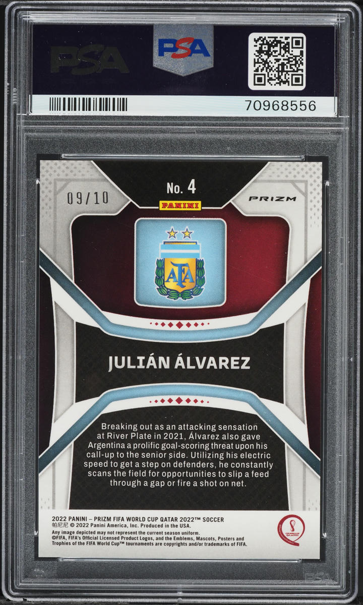 2022 Panini Prizm World Cup Qatar Gold Julian Alvarez ROOKIE /10 #4 PSA 10 GEM