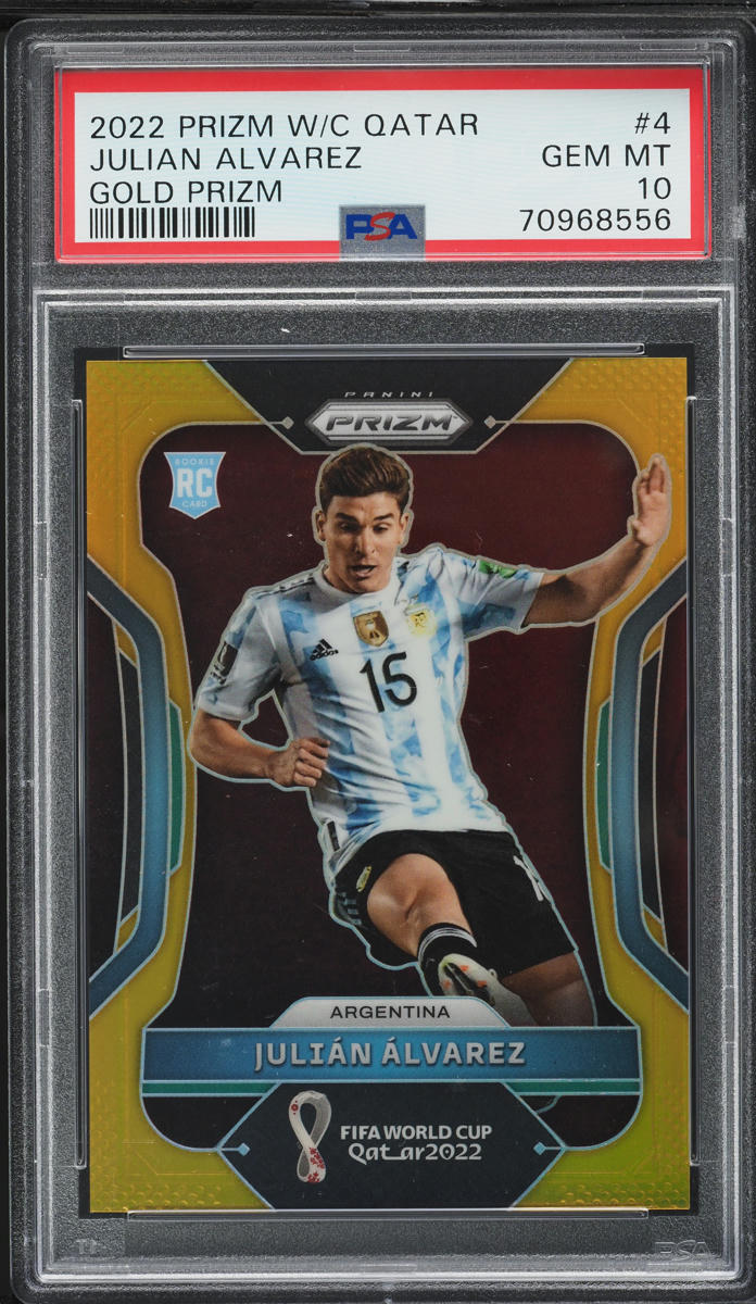 2022 Panini Prizm World Cup Qatar Gold Julian Alvarez ROOKIE /10 #4 PSA 10 GEM