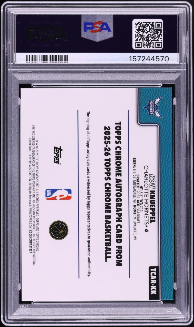 2025 Topps Chrome Kon Knueppel ROOKIE AUTO #TCAR-KK PSA 10 GEM MINT
