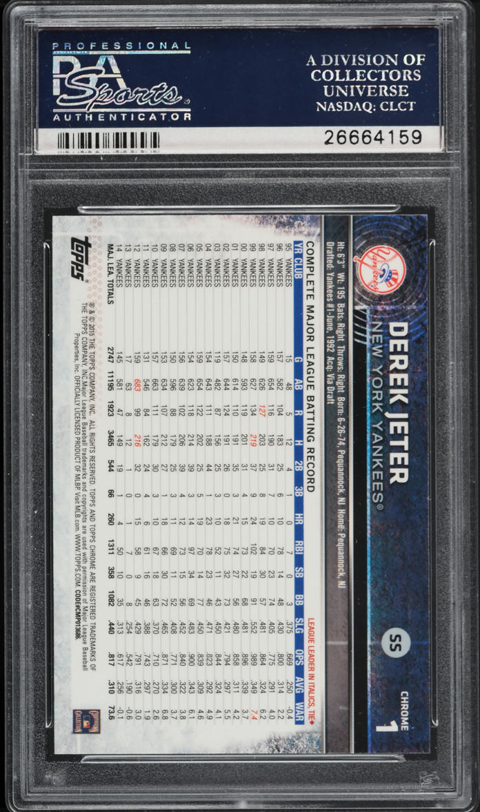 2015 Topps Chrome Refractor Derek Jeter #1 PSA 10 GEM MINT