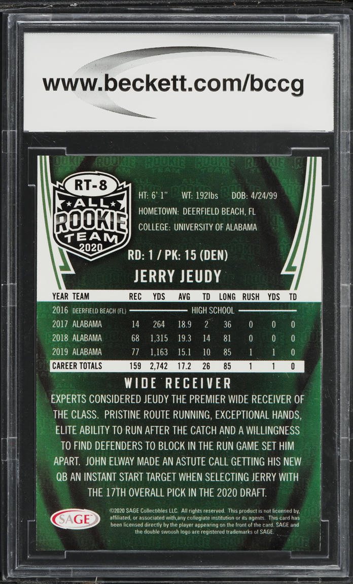2020 Sage All Team Jerry Jeudy ROOKIE #RT-8 BCCG 9