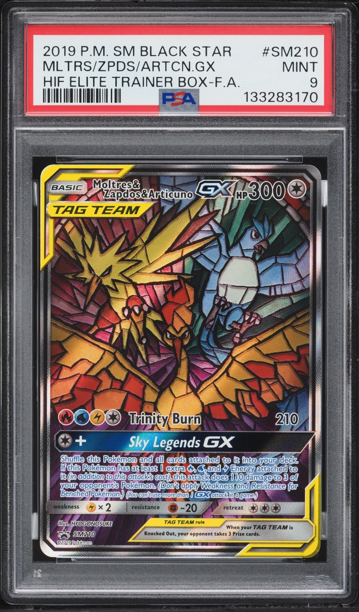2019 Pokemon Sun & Moon Promo Hidden Fates Alt Art Moltres & Zapdos & Articuno GX #210 PSA 9