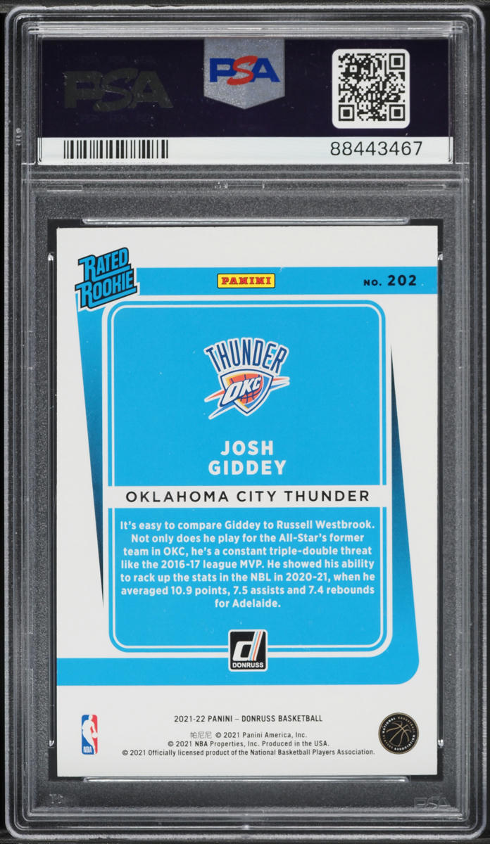 2021 Donruss Holo Green Yellow Laser Josh Giddey ROOKIE #202 PSA 10 GEM MINT