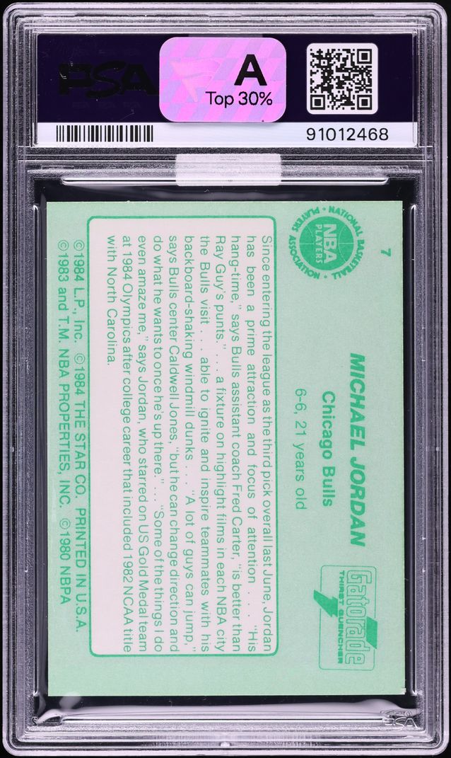 1985 Star Gatorade Michael Jordan ROOKIE #7 MBA PSA 7 NRMT