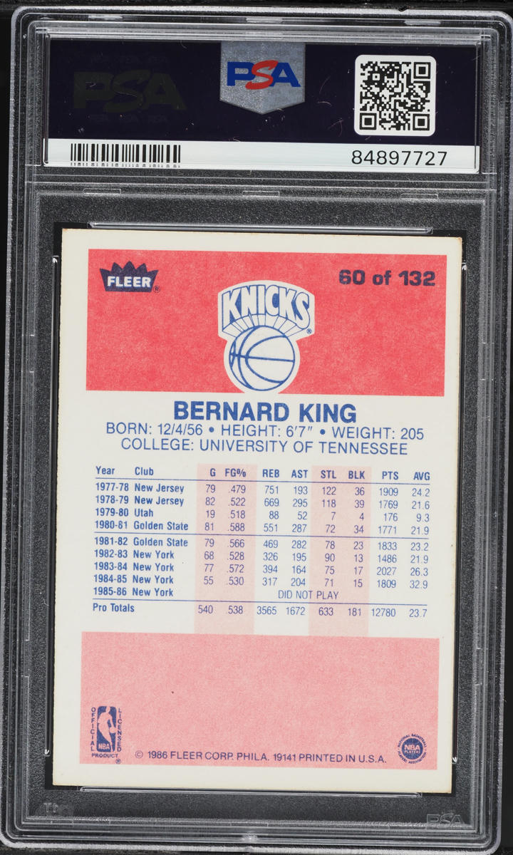1986 Fleer Basketball Bernard King #60 PSA 7 NRMT