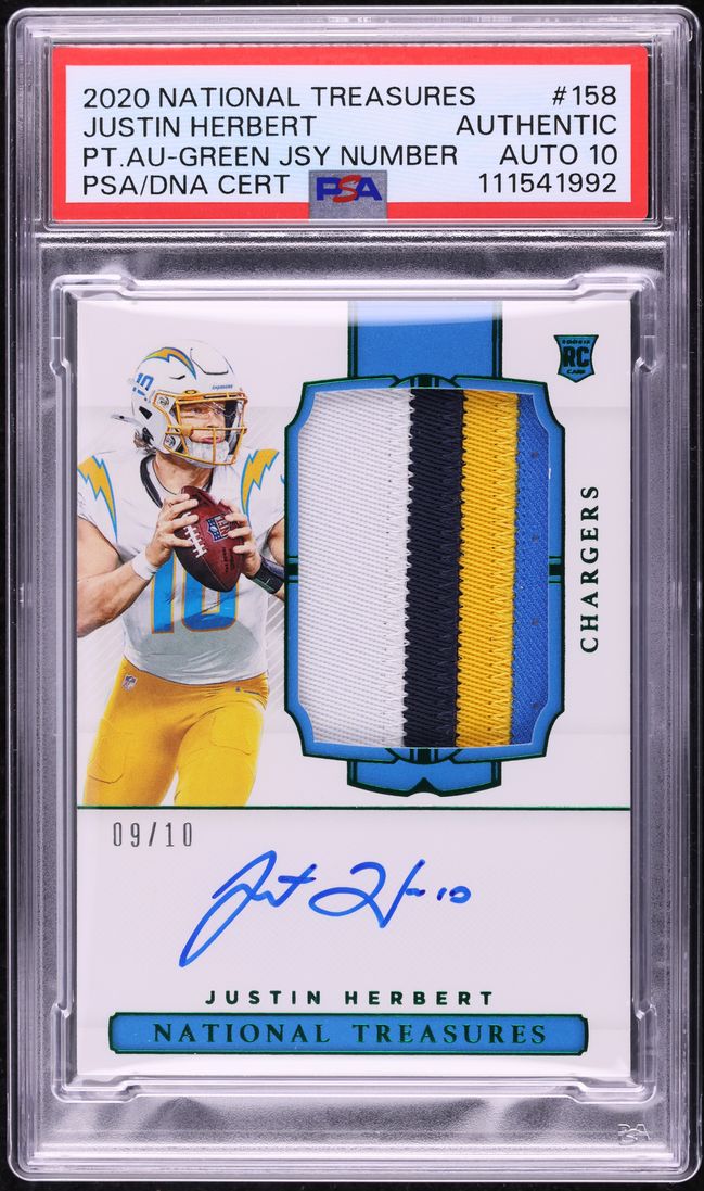 2020 National Treasures Green Justin Herbert RC PATCH AUTO DNA 10 /10 PSA AUTH