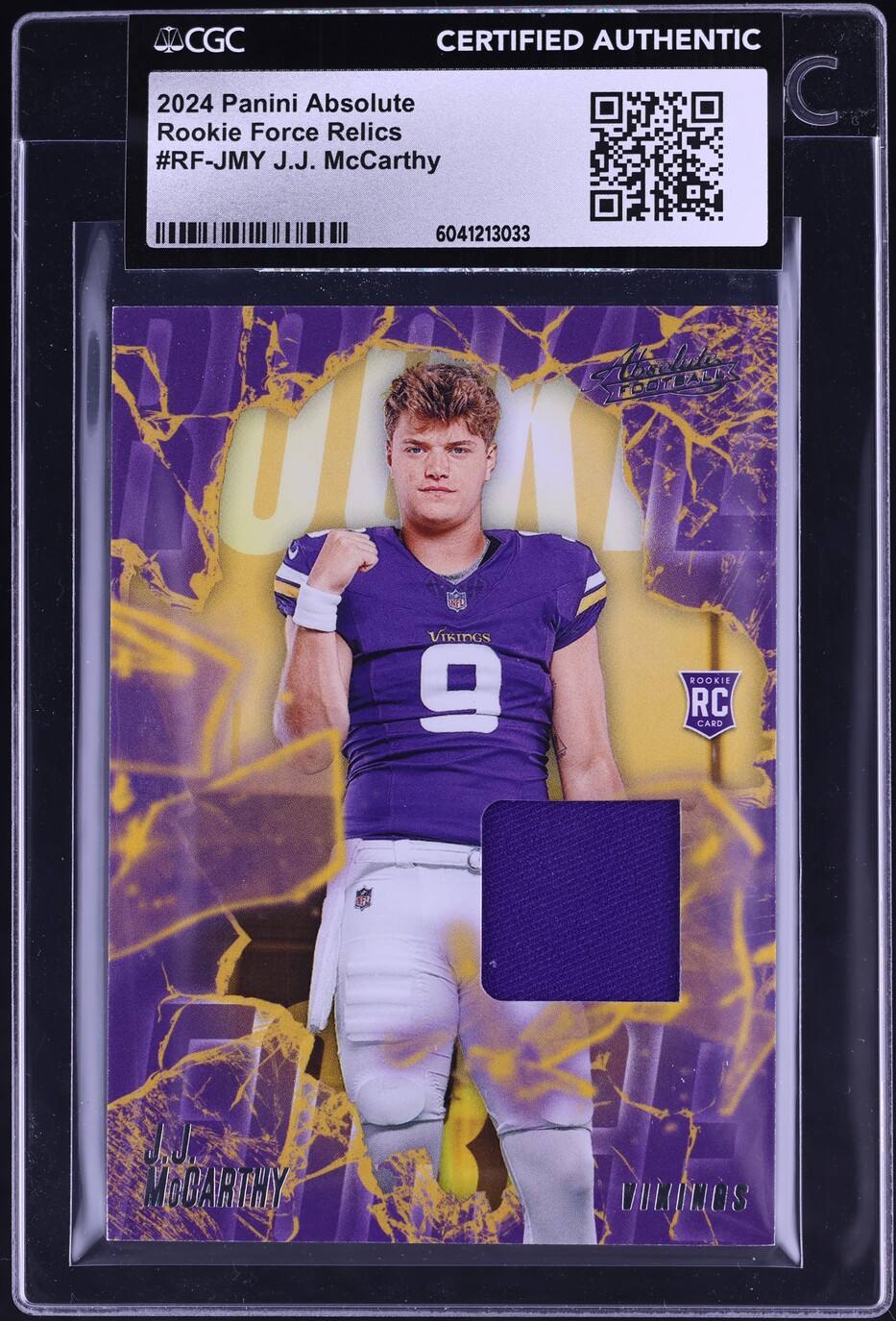 2024 Absolute Force J.J. McCarthy ROOKIE PATCH #RF-JMY CGC AUTH