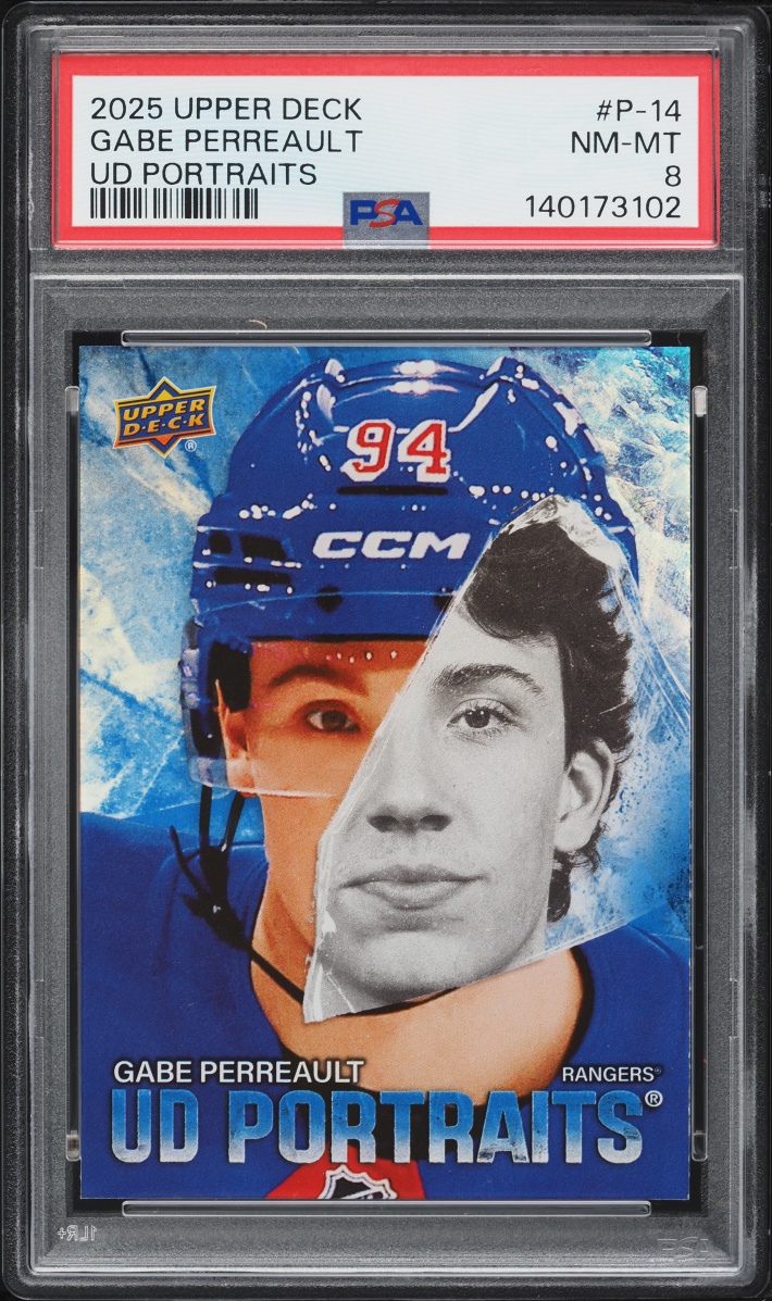 2025 Upper Deck Portraits Gabe Perreault #P-14 PSA 8 NM-MT
