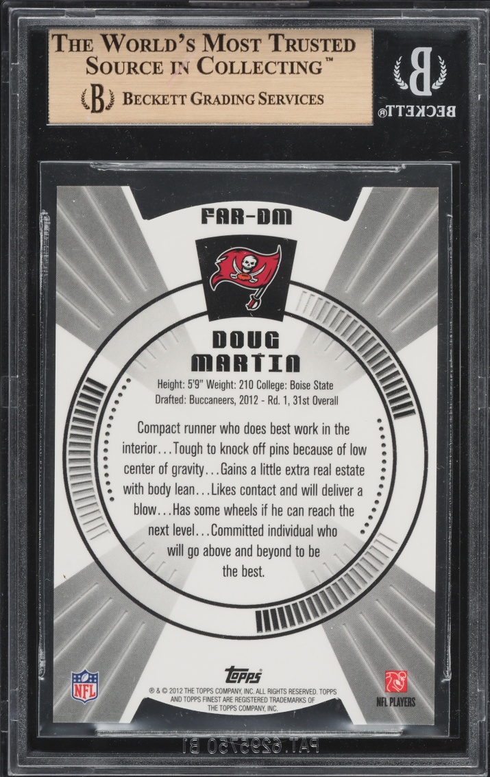 2012 Finest Atomic Refractor Doug Martin ROOKIE #FARDM BGS 9.5 GEM MINT