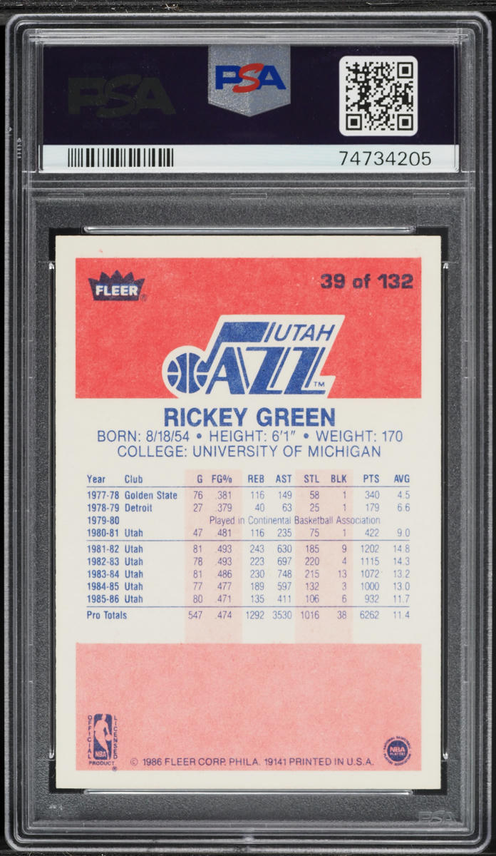 1986 Fleer Basketball Rickey Green #39 PSA 6 EXMT