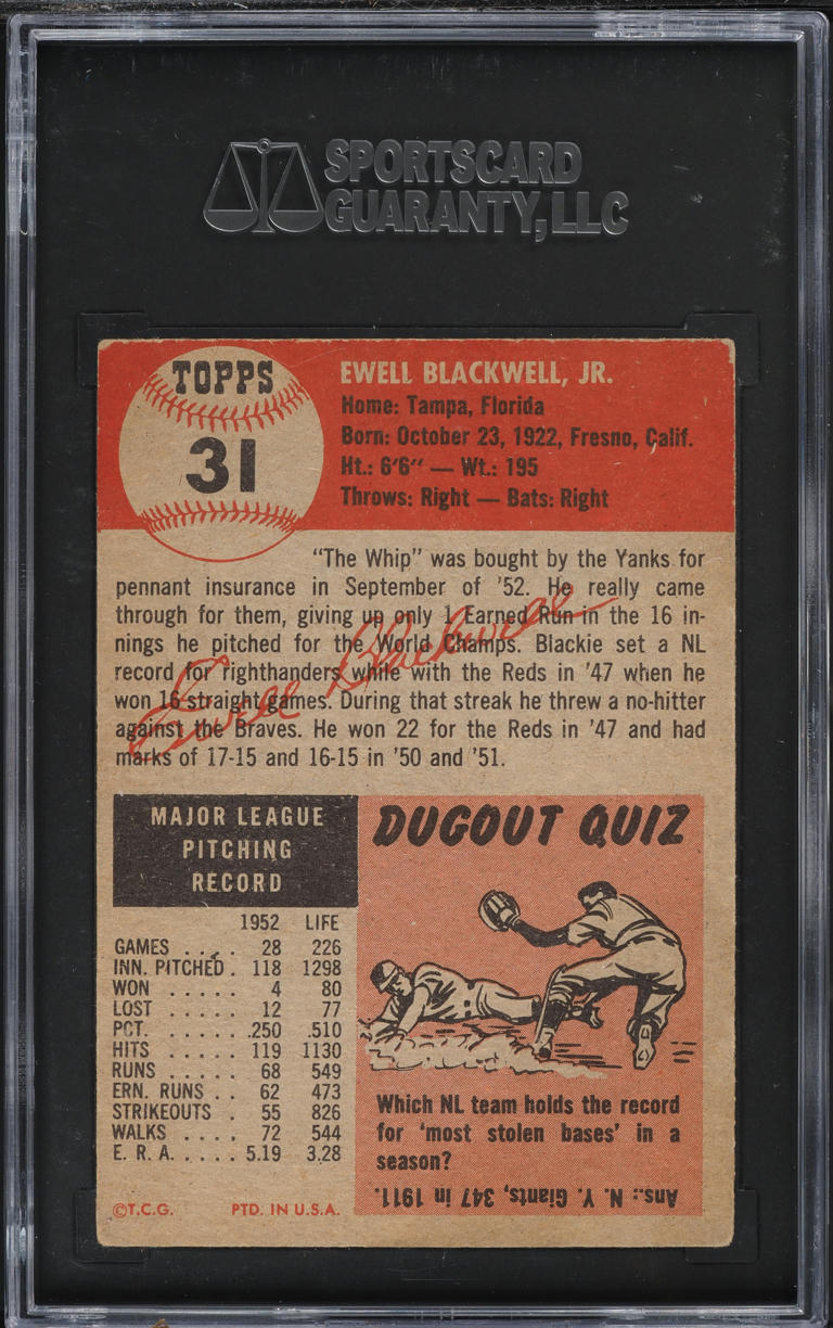 1953 Topps Ewell Blackwell #31 SGC 4 VGEX