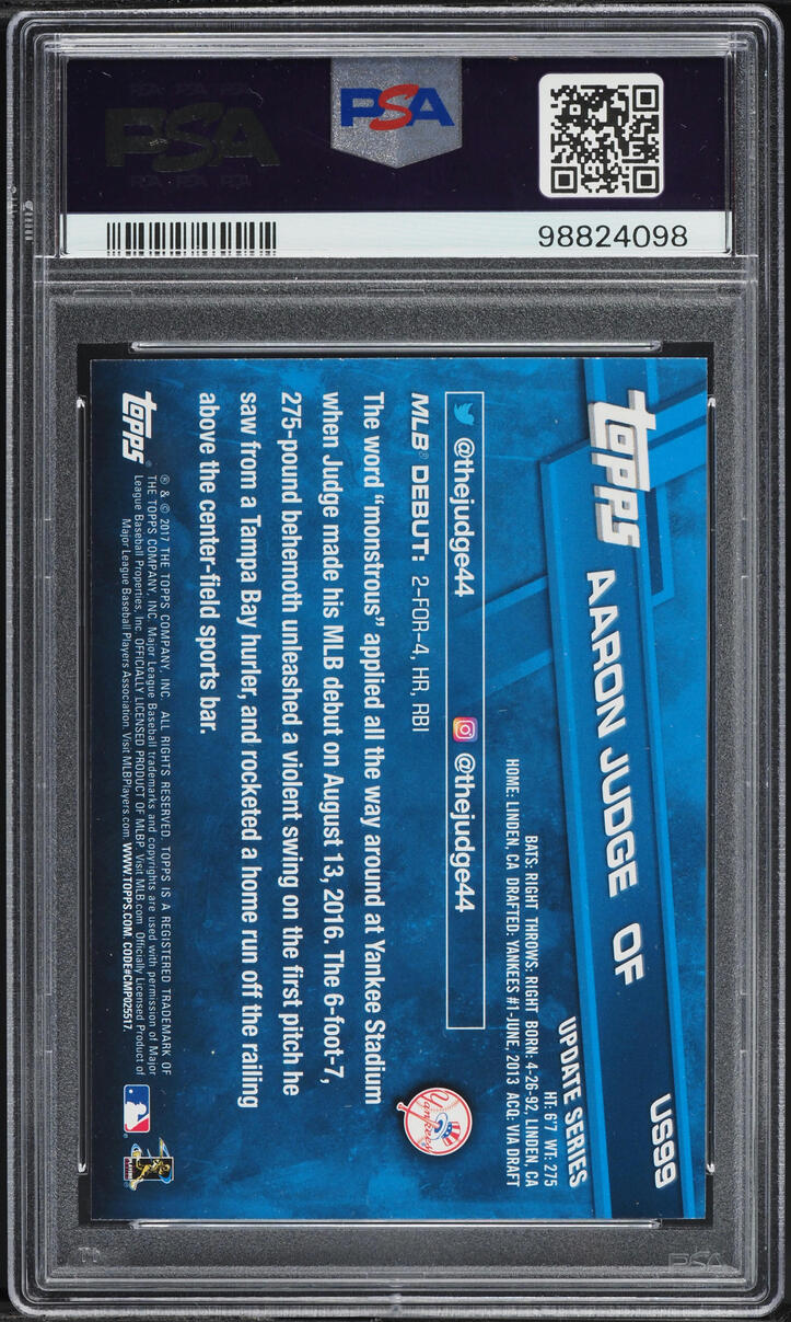 2017 Topps Update Rainbow Foil Aaron Judge ROOKIE #US99 PSA 10 GEM MINT