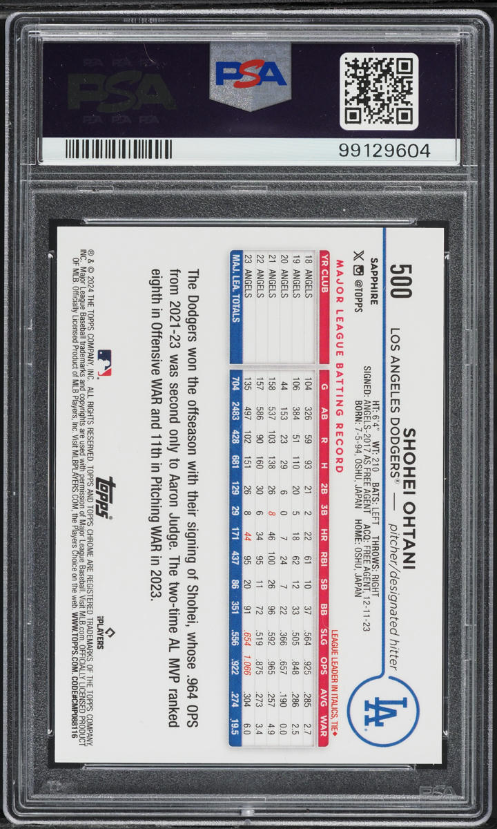 2024 Topps Chrome Sapphire Shohei Ohtani SP #500 PSA 8 NM-MT