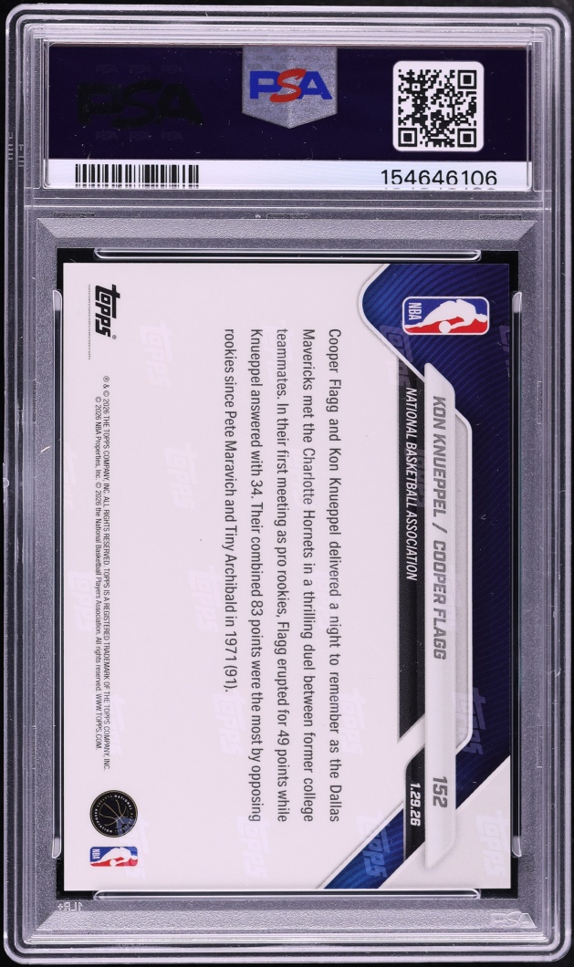 2025 Topps Now Kon Knueppel & Cooper Flagg ROOKIE #152 PSA 10 GEM MINT