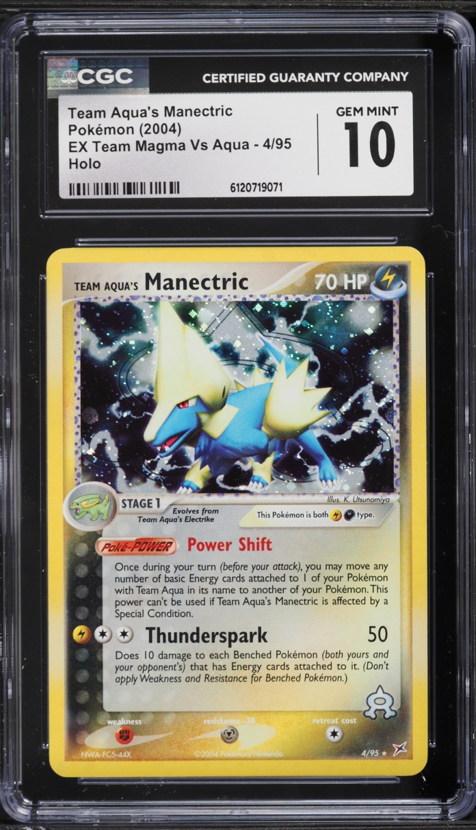 2004 Pokemon EX Team Magma Vs Aqua Holo Team Aqua's Manectric #4 CGC 10 GEM MINT