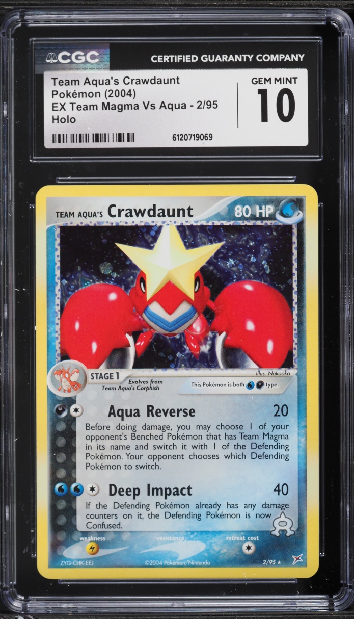 2004 Pokemon EX Team Magma Vs Aqua Holo Team Aqua's Crawdaunt #2 CGC 10 GEM MINT