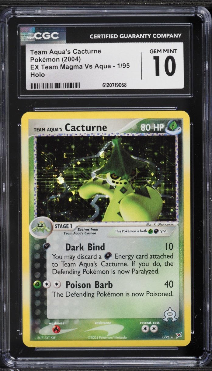 2004 Pokemon EX Team Magma Vs Aqua Holo Team Aqua's Cacturne #1 CGC 10 GEM MINT