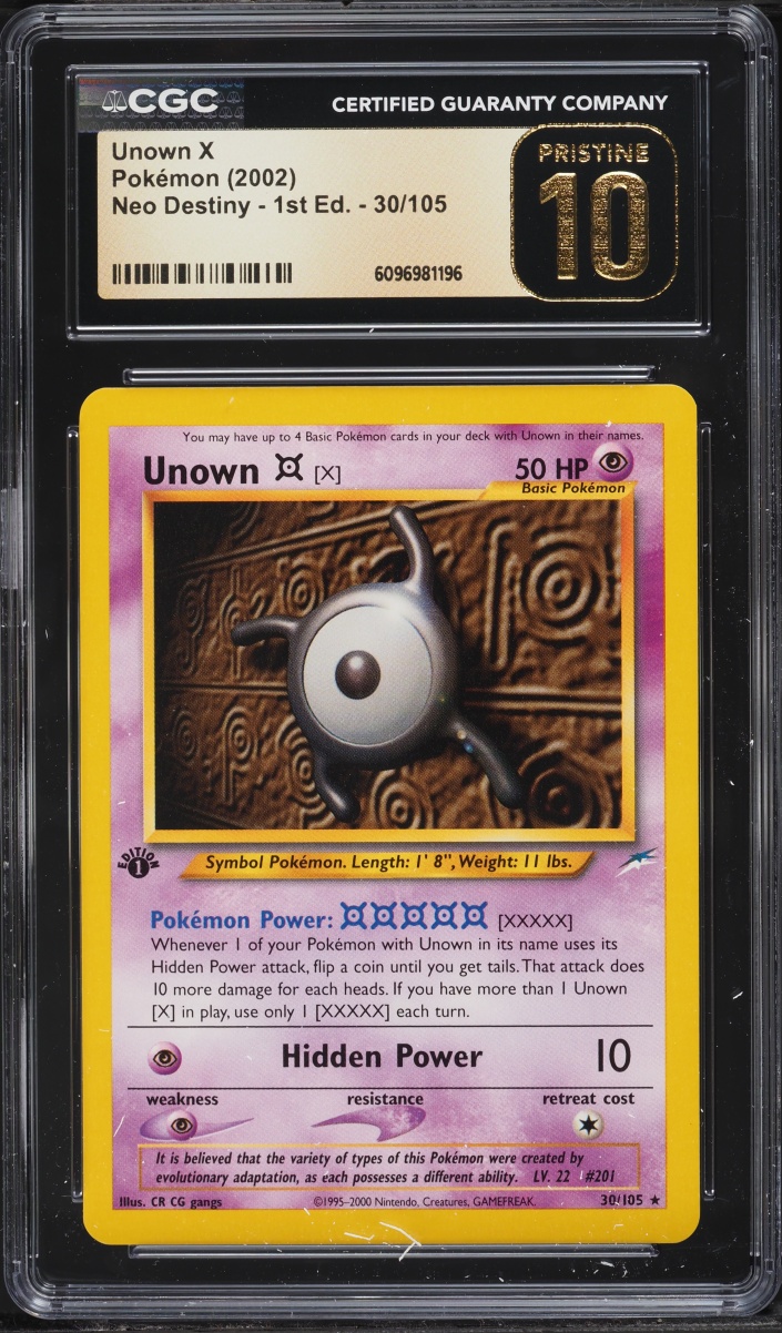 2002 Pokemon Neo Destiny 1st Edition Unown X #30 CGC 10 PRISTINE