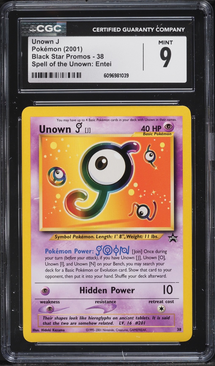 2001 Pokemon Black Star Promo Spell Of The Unown Entei Unown J #38 CGC 9 MINT
