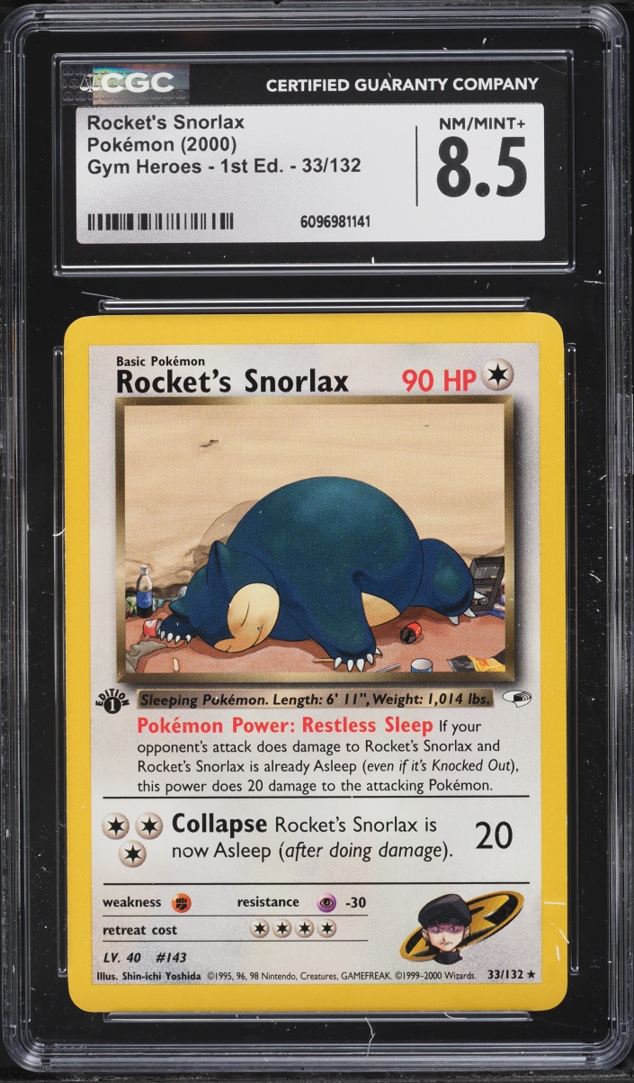 2000 Pokemon Gym Heroes 1st Edition Rocket's Snorlax #33 CGC 8.5 NM-MT+